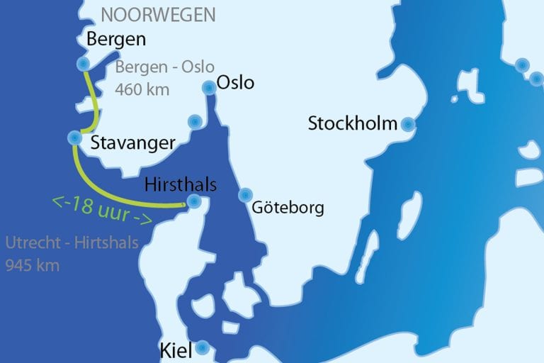 Overzichtskaart ferry overtocht Hirsthals - Bergen