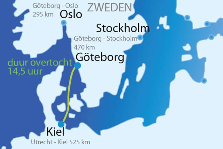 Overzichtskaart ferry overtocht Kiel - Göteborg