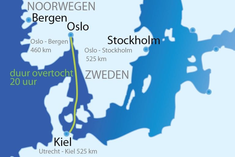 Overzichtskaart ferry overtocht Kiel - Oslo