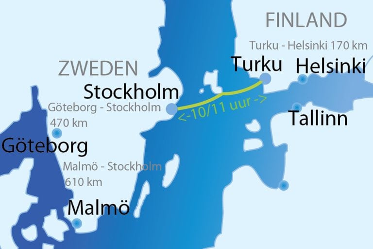 Overzichtskaart ferry overtocht Stockholm - Turku