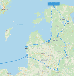 Routekaart 16-daagse autovakantie Baltische Staten